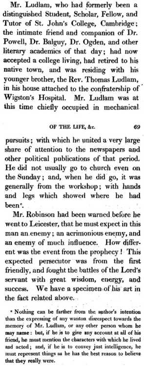 From Vaughan, Some account of the Reverend Thomas Robinson, 1816, p68