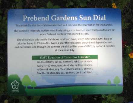 Information board, Sundial, Prebend Gardens, Leicester.