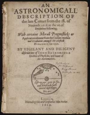 Title page of An Astronomical Description of the Late Comet, Bainbridge, 1619.