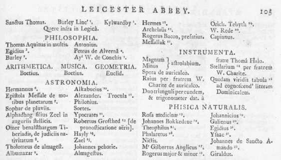 Catalogue of Leicester Abbey, Nichols, Vol 1 pt 2 Appendix p105 