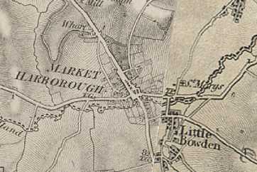 >Ordnance Survey Map of Market Harborough. Left section, 1835, right section, 1856.