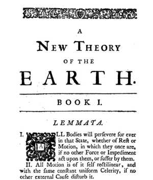 William Whiston, A New Theory of the Earth, first page of Book 1