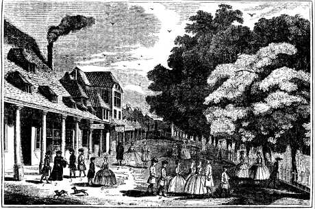 Engraving based on a drawing by Samuel Richardson of visitors to Tunbridge Wells in 1748